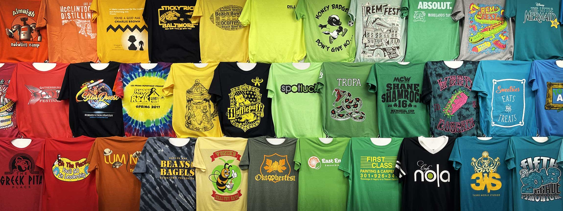 Colorful shirts wall display